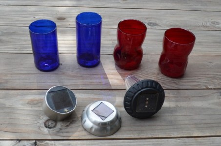sensational recycled solar lights in the garden, outdoor living, repurposing upcycling, Easy how tos Take glasses or cut glass bottle candle holders and solar lights See the simple glass cutter Marie used