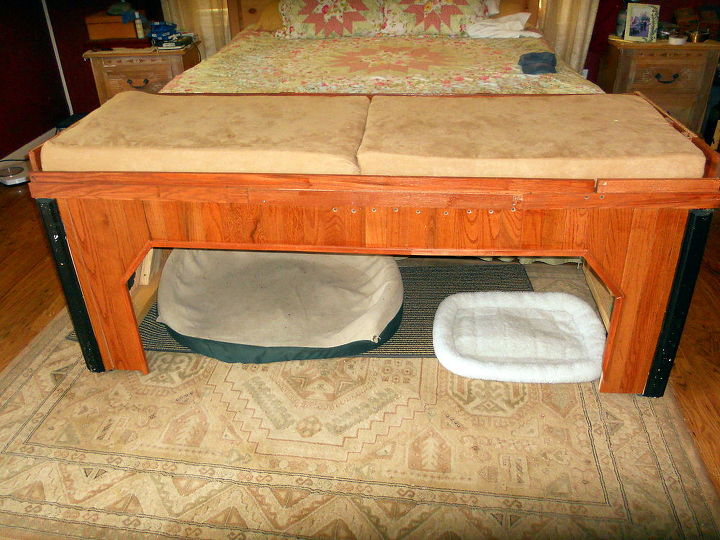 dog beds, repurposing upcycling, woodworking projects, I removed the steps in order to show the tongue and groove oak board detail