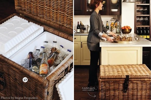 beverages coverup, home decor, kitchen design, storage ideas, This coverup wicker pic nic basket trunk holds 2 styrofoam beverage coolers Filled full with ice and your favorite beverages Keeps colder with the wicker basket aiding extra insulation around the coolers