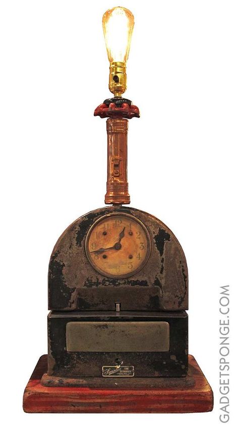 repurposed simplex factory timeclock punch clock lamp, lighting, repurposing upcycling