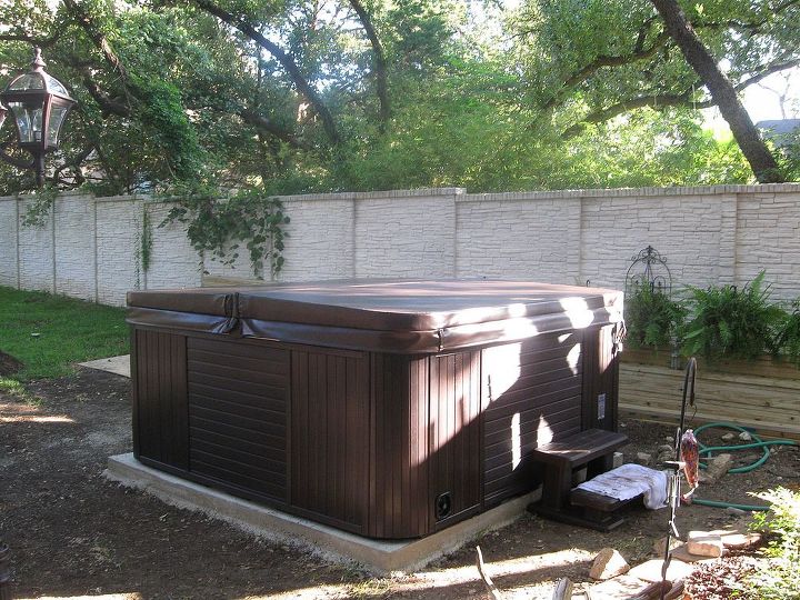 backyard construction of hot tub decking, decks, outdoor living, pool designs, spas, Hot tub was placed on slab