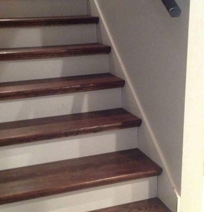 from carpet to wood stairs redo cheater version, Wood Stair Treads