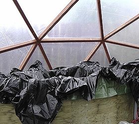 geodome greenhouse water tank, gardening, go green, We lined the tank first with tarp and than with 4 layers of 4 mil black plastic