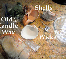 recycled candles and repurposed shells make great pottery barn inspired shell candles, crafts, repurposing upcycling, You probably have most of the items already on hand You can get wicks at any craft store