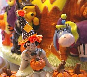 clay mini pumpkin tutorial, crafts, halloween decorations, seasonal holiday decor, Clay mini pumpkins join a fun cookie jar and a little china figurine to create a Halloween party vignette in my kitchen windowsill HOMEWARDfoundDecor com