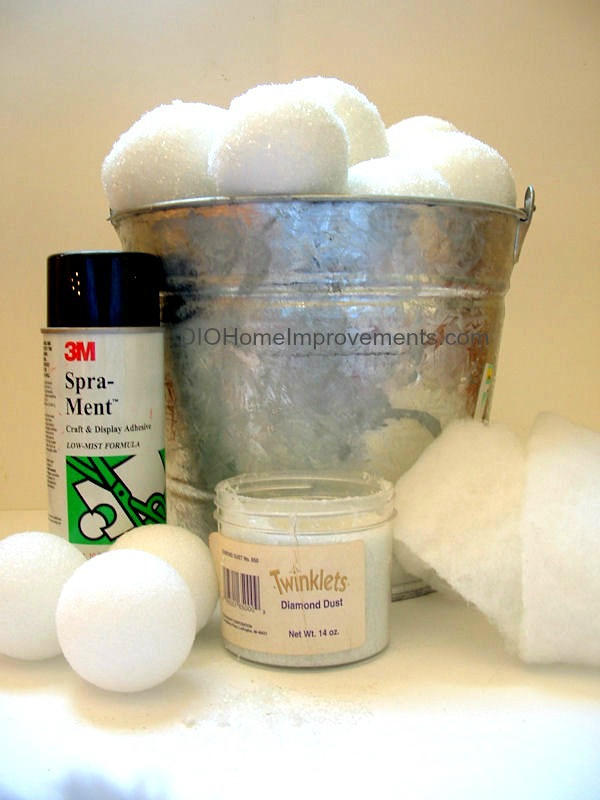 diy snowballs, crafts, seasonal holiday decor, Supplies you will need Batting Adhesive Diamond dust Styrofoam balls
