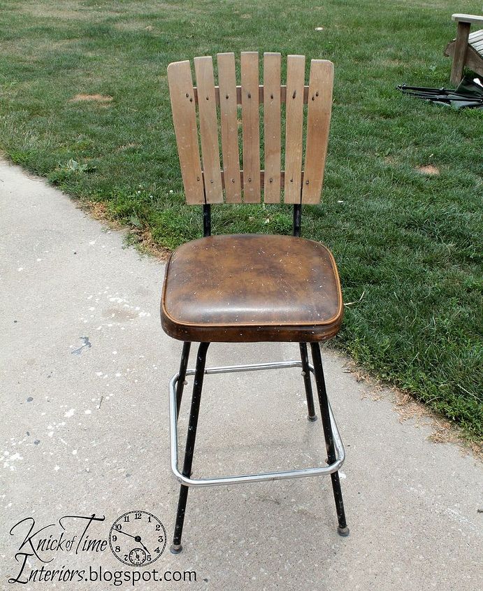 outdated bar stool gets a seed bag makeover, painted furniture, Bar Stool Before