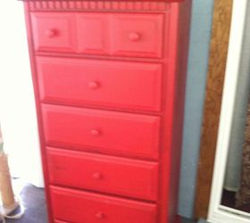 upcycled chalk painted dresser, chalk paint, painted furniture, three coats of red