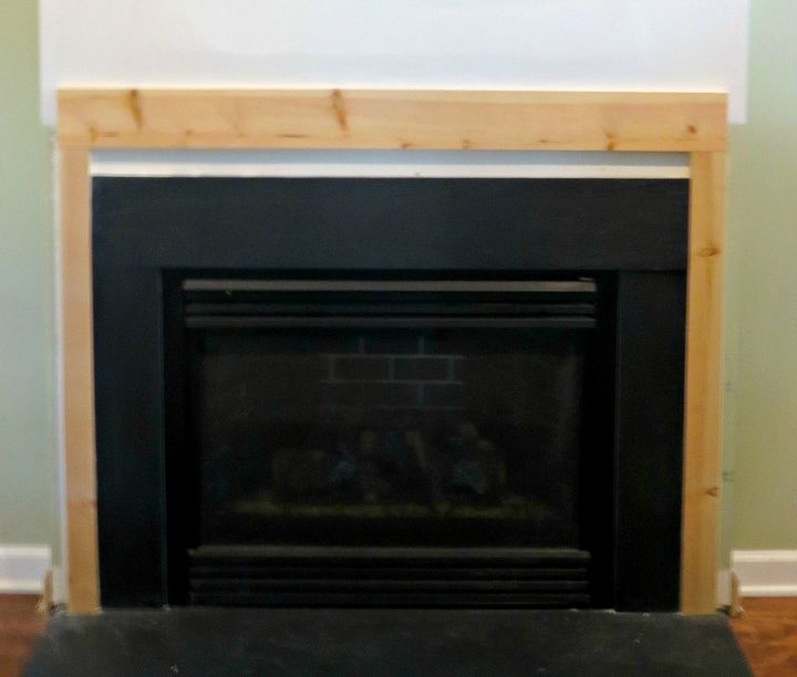building a fireplace mantel after closing a tv niche above fireplace, We added backing to attach the new mantel
