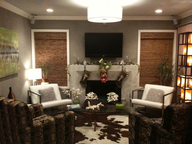 simple clean contemporary mantle, seasonal holiday decor, Added a stocking for our doggie