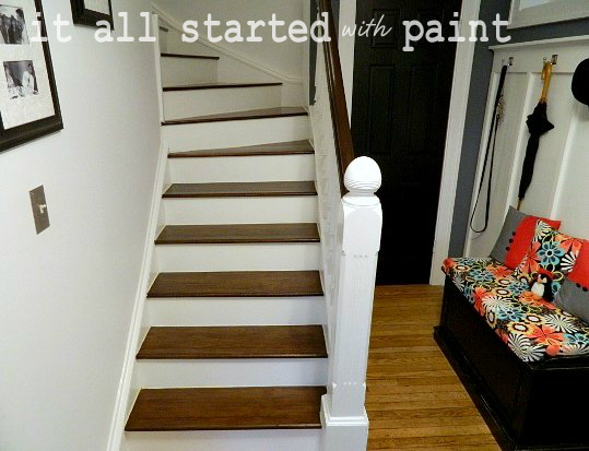 refinishing the entry staircase, stairs, Refinished staircase after