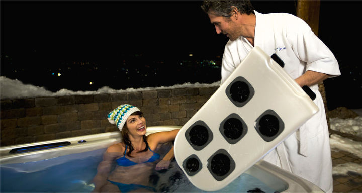 how to warm your valentine s heart, outdoor living, pool designs, spas, Contact a radio station for a song dedication some still do that Or have your iPod loaded with favorites Have warm knit caps wet hair should not be exposed to the cold for any length of time Photo Courtesy Bullfrog Spas