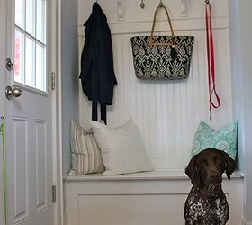 build a mini mudroom, home decor, laundry rooms, This kitchen corner now has a seat with storage coat hooks and shelves