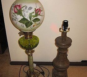 q can i add from left side lamp s glass globe to right side table lamp, lighting, repurposing upcycling, left lamp with glass globe to be added to my new table lamp on right side