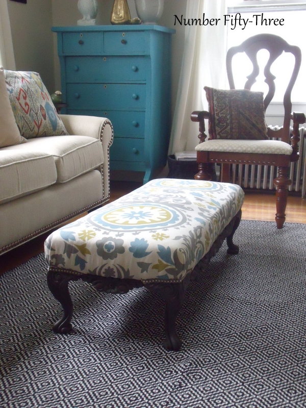 upholstered antique bench, home decor, painted furniture