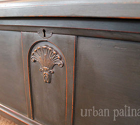 cedar trunk makeover, painted furniture, repurposing upcycling, Lovely detailing on the front pops with the Annie Sloan Graphite paint
