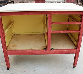hoosier cabinet turned outdoor kitchen island, outdoor furniture, rustic furniture, Added a wooden top but later decided to reattach the porcelain top