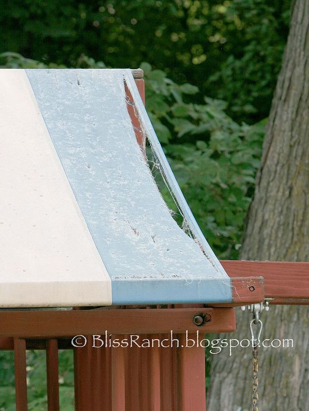 replace playground canopy with a wood roof, diy, home maintenance repairs, how to, outdoor furniture, outdoor living, roofing, woodworking projects, The old canopy top was faded dirty and shreddeing