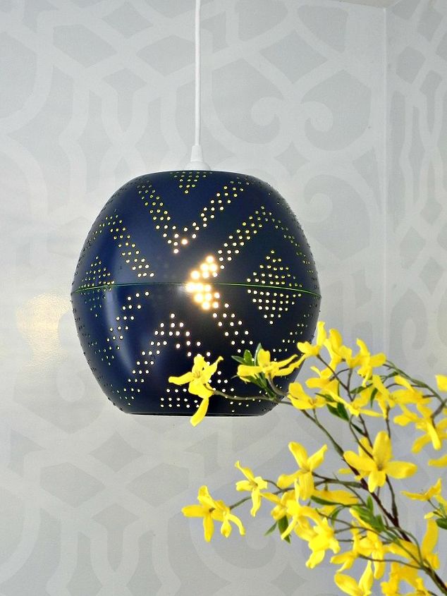 mad in crafts bestof2013, home decor, painted furniture, West Elm Inspired Perforated Globe Pendant Lamp
