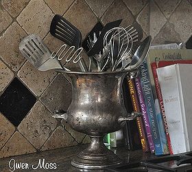 my white kitchen tour, home decor, kitchen backsplash, kitchen design, kitchen island, I keep my kitchen utensils inside an old trophy