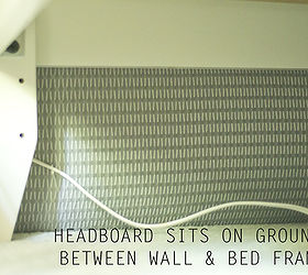 diy headboard for under 30, bedroom ideas, diy, how to, painted furniture, repurposing upcycling, We saved money by not having to use any hardware to attach the headboard to the wall It sits firmly on the ground between the wall and the bed frame