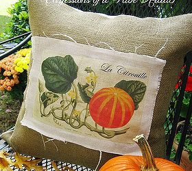linen and burlap vintage french pumpkin pillow starring a wonderful vintage graphic, home decor, seasonal holiday decor, Vintage French Pumpkin Pillow