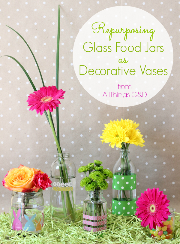 repurposing glass food jars as decorative vases, crafts, easter decorations, repurposing upcycling, seasonal holiday decor