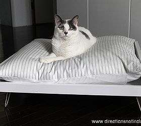 diy midcentury pet bed, diy, painted furniture, pets animals, Happy cat showing off her midcentury style pet bed