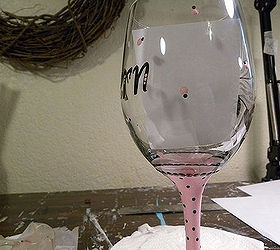 how to paint a wine glass, crafts, painting, I applied large pink dots to the back side of the glass and near the butterfly Then go back with tiny black dots and lightly touch the edge of each pink dot you made on the main part of the glass Almost looks like pink lady bugs