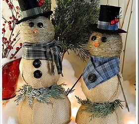 burlap twine snowmen, christmas decorations, crafts, seasonal holiday decor, Use what you have on hand for scarves and buttons etc