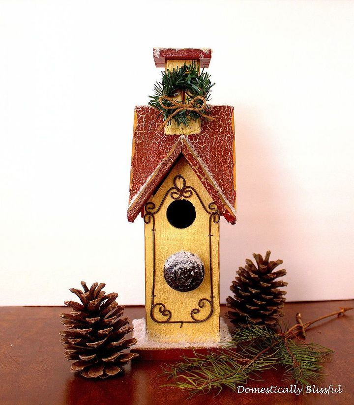 http domesticallyblissful com winter birdhouse, crafts, seasonal holiday decor, This DIY Winter Birdhouse is so simple and fun to decorate with your family this holiday season