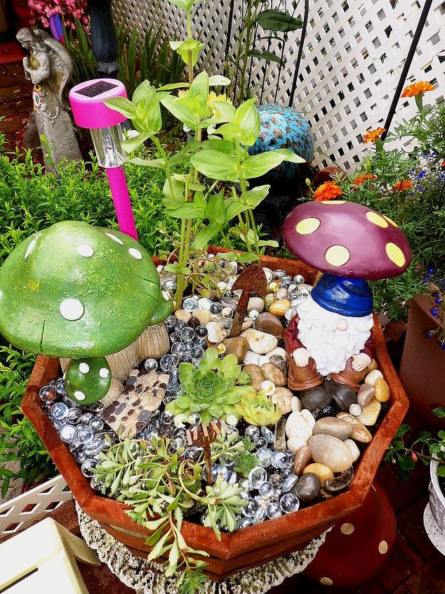a few projects, outdoor living, repurposing upcycling, I made a Gnome Garden Pot using a yard sale pot that I bought for 2 00
