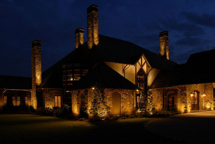 outdoor lighting makes this home pop, lighting, outdoor living, Two to four lights were used on each chimney
