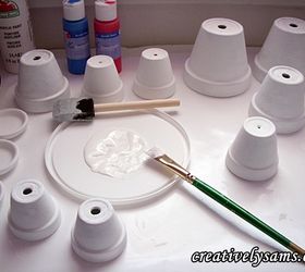 terra cotta wind chime, crafts, Base coat the pots inside out with white acrylic paint to ensure that the paint color used is true