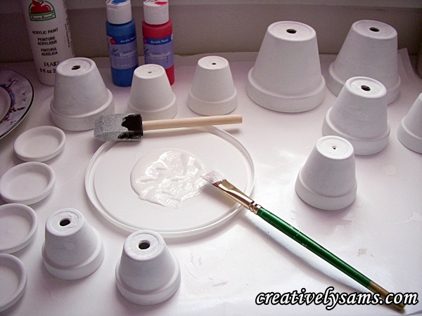 terra cotta wind chime, crafts, Base coat the pots inside out with white acrylic paint to ensure that the paint color used is true