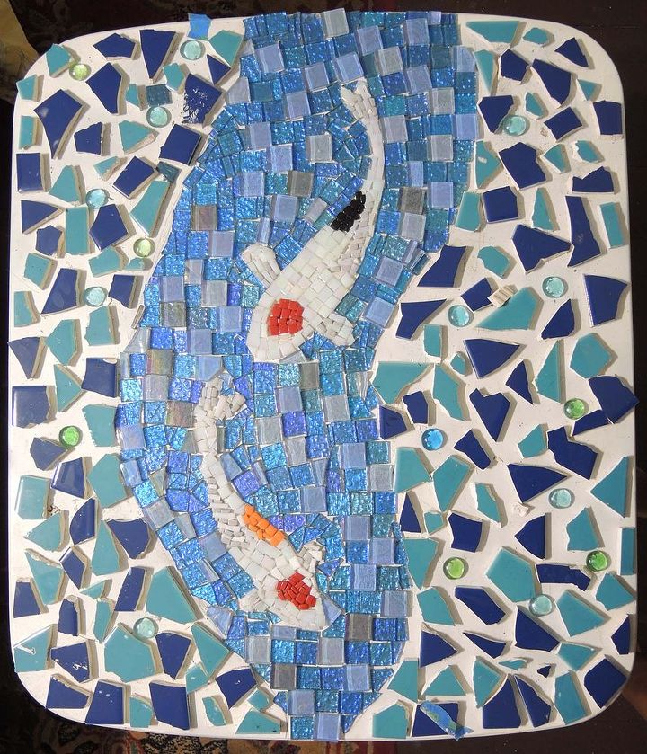 my second mosaic the koi table the beauty, painted furniture, tiling, The Almost finished table