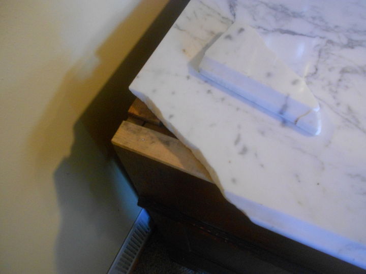 q how do i repair broke marble, diy, home maintenance repairs, how to, painted furniture, tiling, It is on the back corner of the piece and looks like it wouldn t be hard to repair