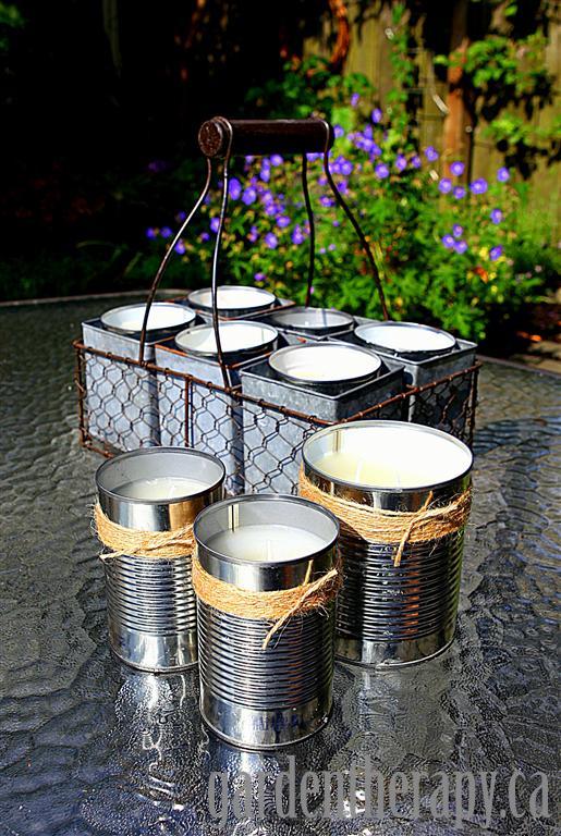 dispensador de fios de jardim faa voc mesmo, O barbante pode ser usado para decorar artesanato como essas velas de citronela