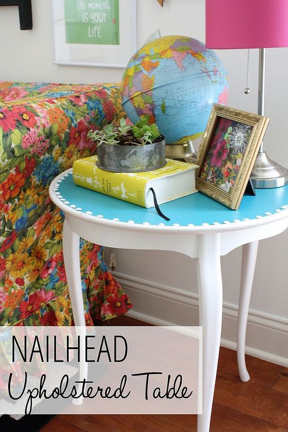 diy nailhead trim upholstered table, painted furniture