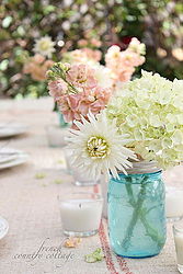 summer table setting with blue mason jars, home decor