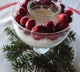 last minute centerpiece, seasonal holiday decor, Use Epsom salt as snow add fresh cranberries and fresh pine