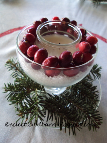 last minute centerpiece, seasonal holiday decor, Use Epsom salt as snow add fresh cranberries and fresh pine