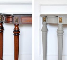 7 painted furniture trends and painting techniques, chalk paint, painted furniture, Chalk paint and some gold leaf change this wood hall or entry wall table into a french provincial piece