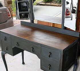 painted pieces, chalk paint, home decor, painted furniture, Vanity in ASCP graphite with dark wax top stained in dk walnut