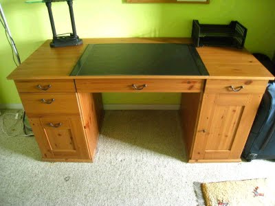 use a wood graining tool to put wood grain on anything, painted furniture, tools, The Ikea desk before