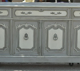 painted french china hutch makeover, home decor, painted furniture, repurposing upcycling, The base Maison Blanche Franciscan Grey Hurricane and custom mix of Magnolia and Baguette to create the off white