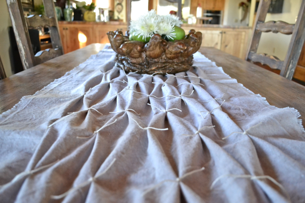 rustic smocked table runner from a drop cloth, repurposing upcycling, seasonal holiday d cor, thanksgiving decorations