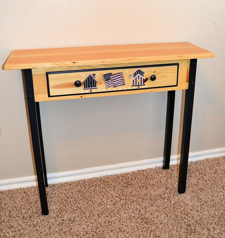 a knock down table hack with pallet lumber, diy, painted furniture, pallet, Golden pine and handpainted Americana um no