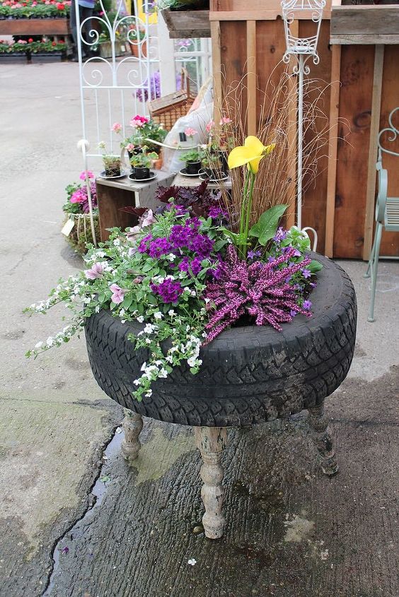 up cycled tire planter, container gardening, flowers, gardening, perennials, repurposing upcycling, This Raised Tire Planter adds a quirky conversation piece to any garden for under 20