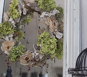 fall mantel decoration, seasonal holiday d cor, wreaths, Romantic wreath on a vintage French mirror